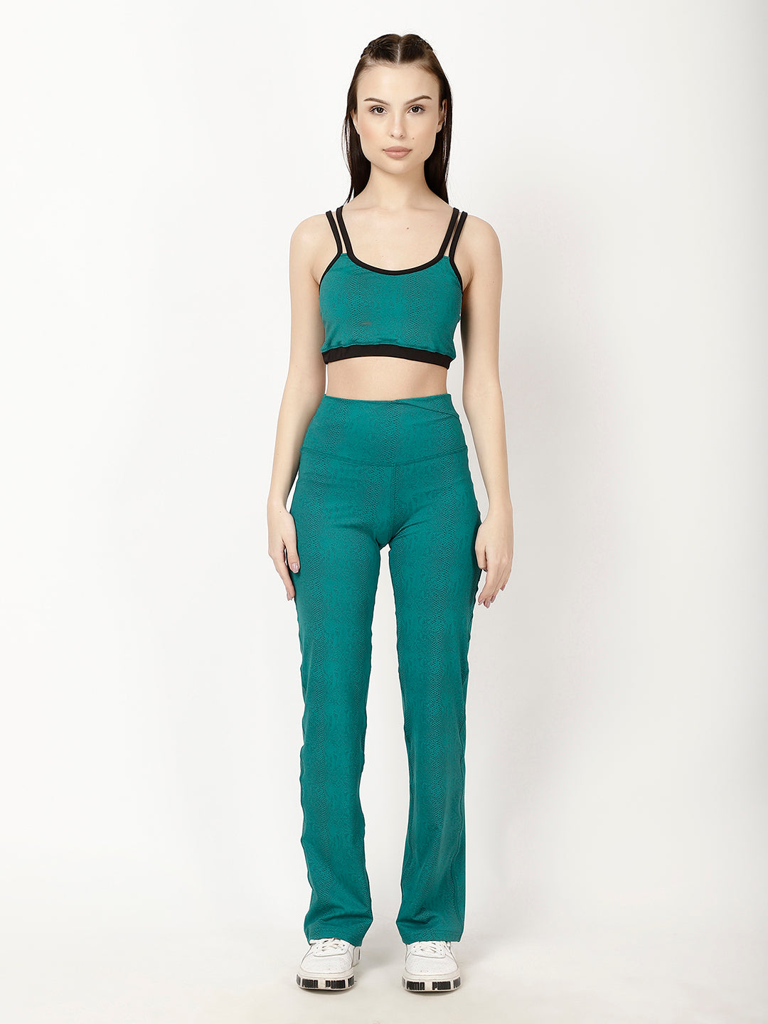 Green Print Flow Straight Pants