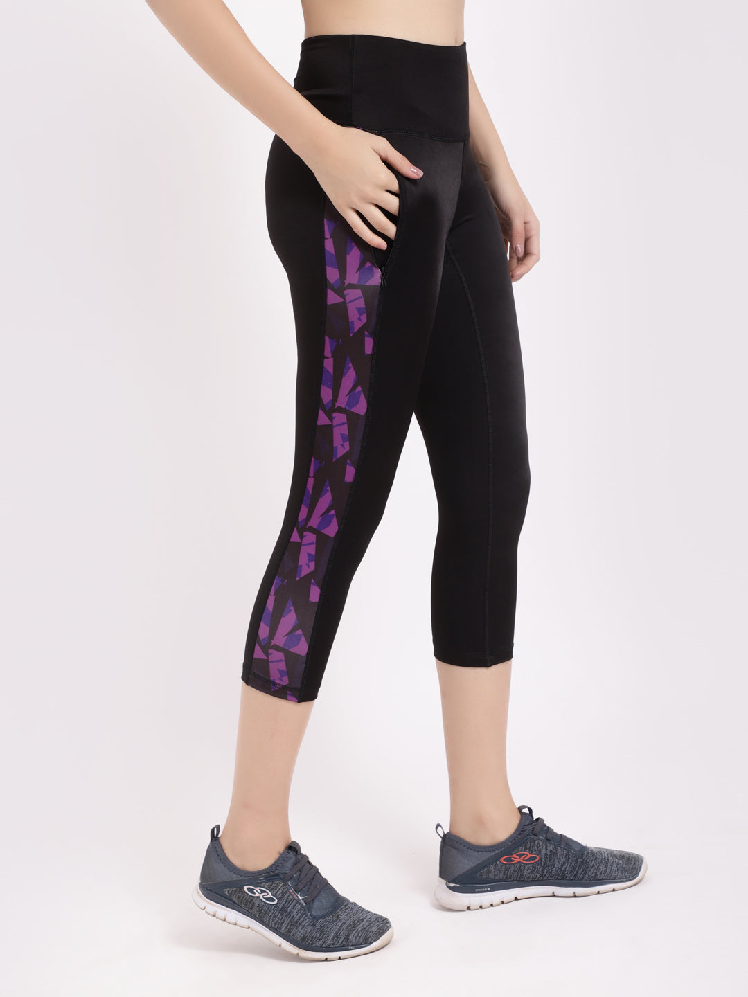 Black Purple Print Summer Breeze Capri