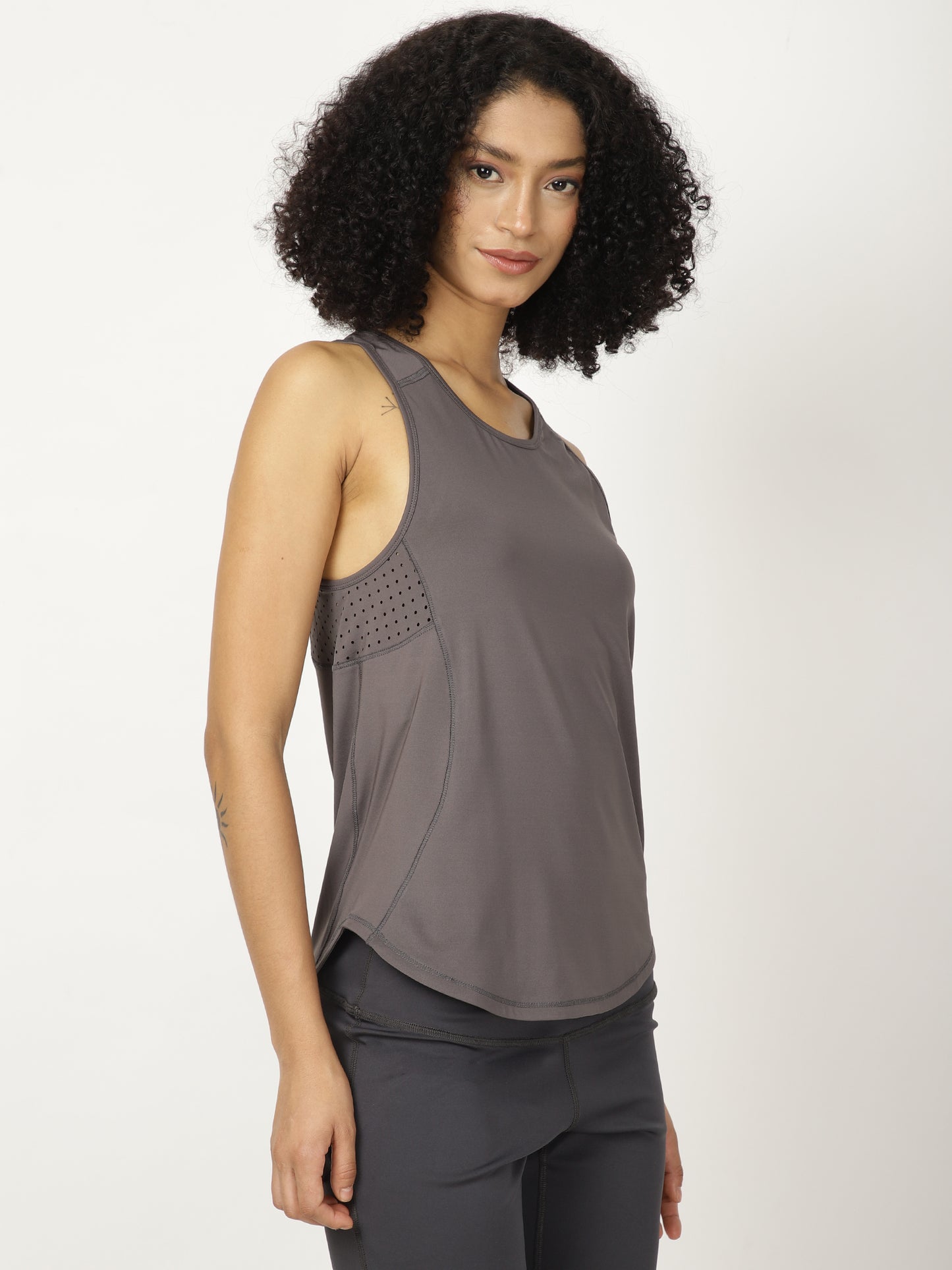 GREY LASER-CUT RACERBACK TEE