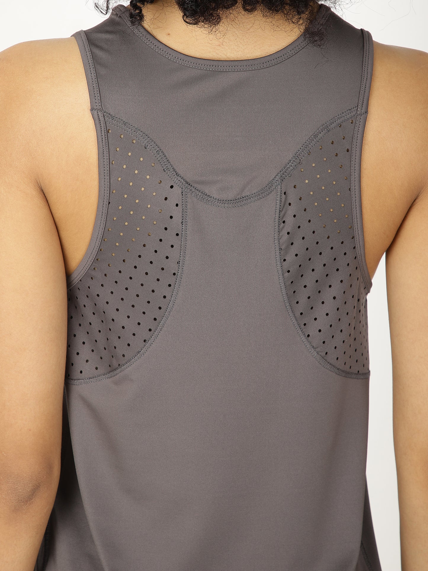 GREY LASER-CUT RACERBACK TEE