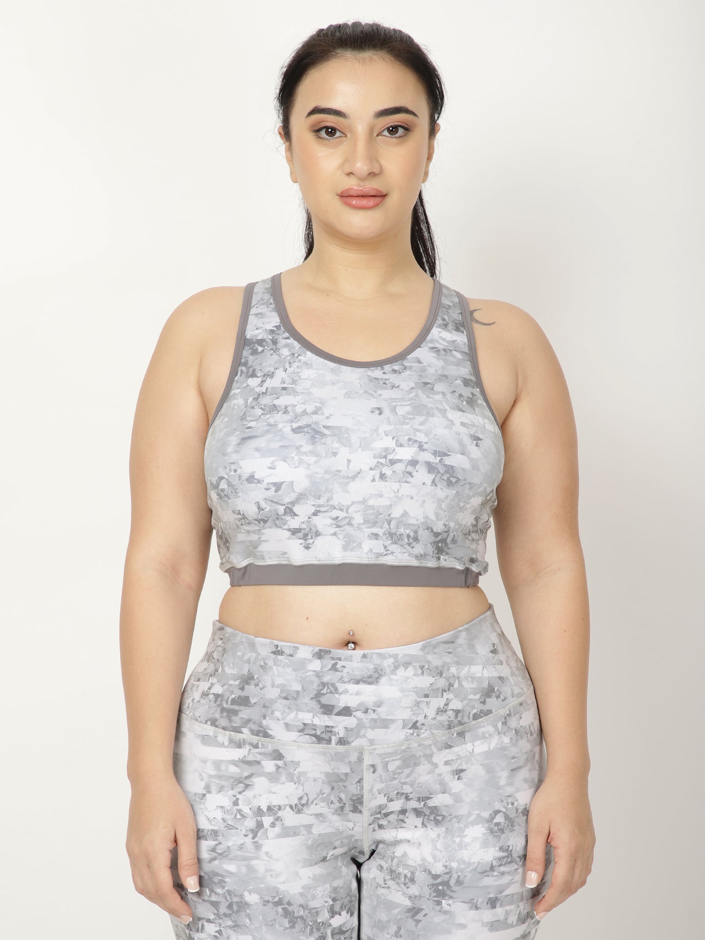 Grey Print Sports Bra