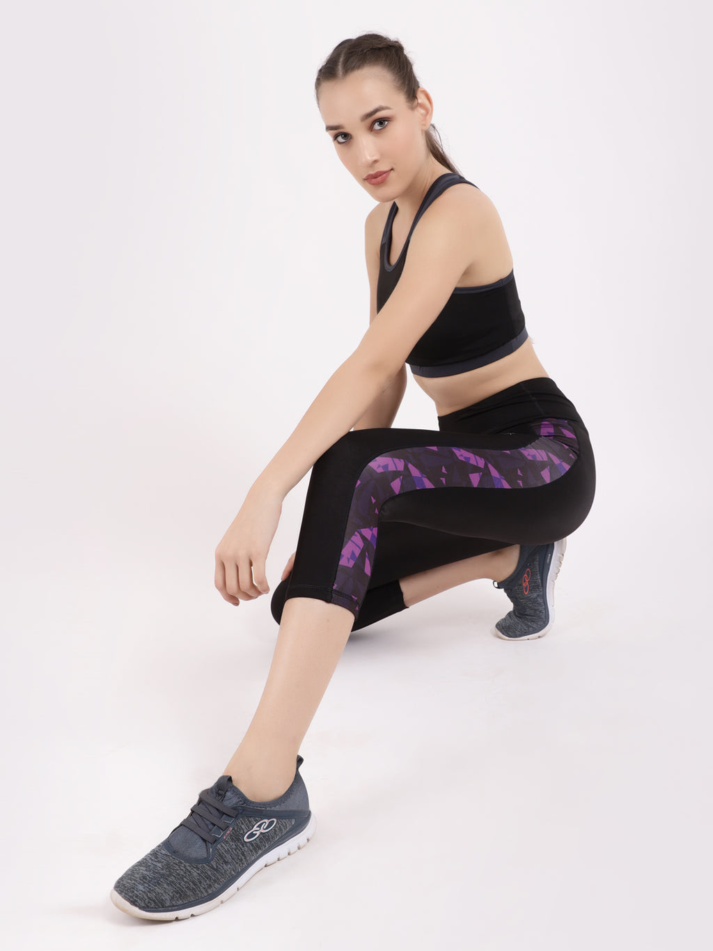 Black Purple Print Summer Breeze Capri