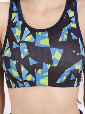 Blue Geometric Print Sports Bra