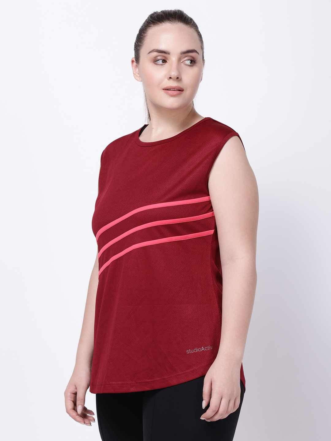 Maroon-Pink Sleeveless Style Diva Tunic