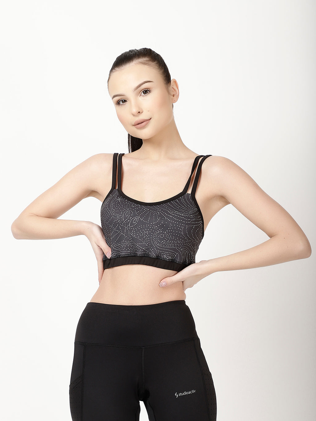 Black Polka Dot Strappy Crop Bra