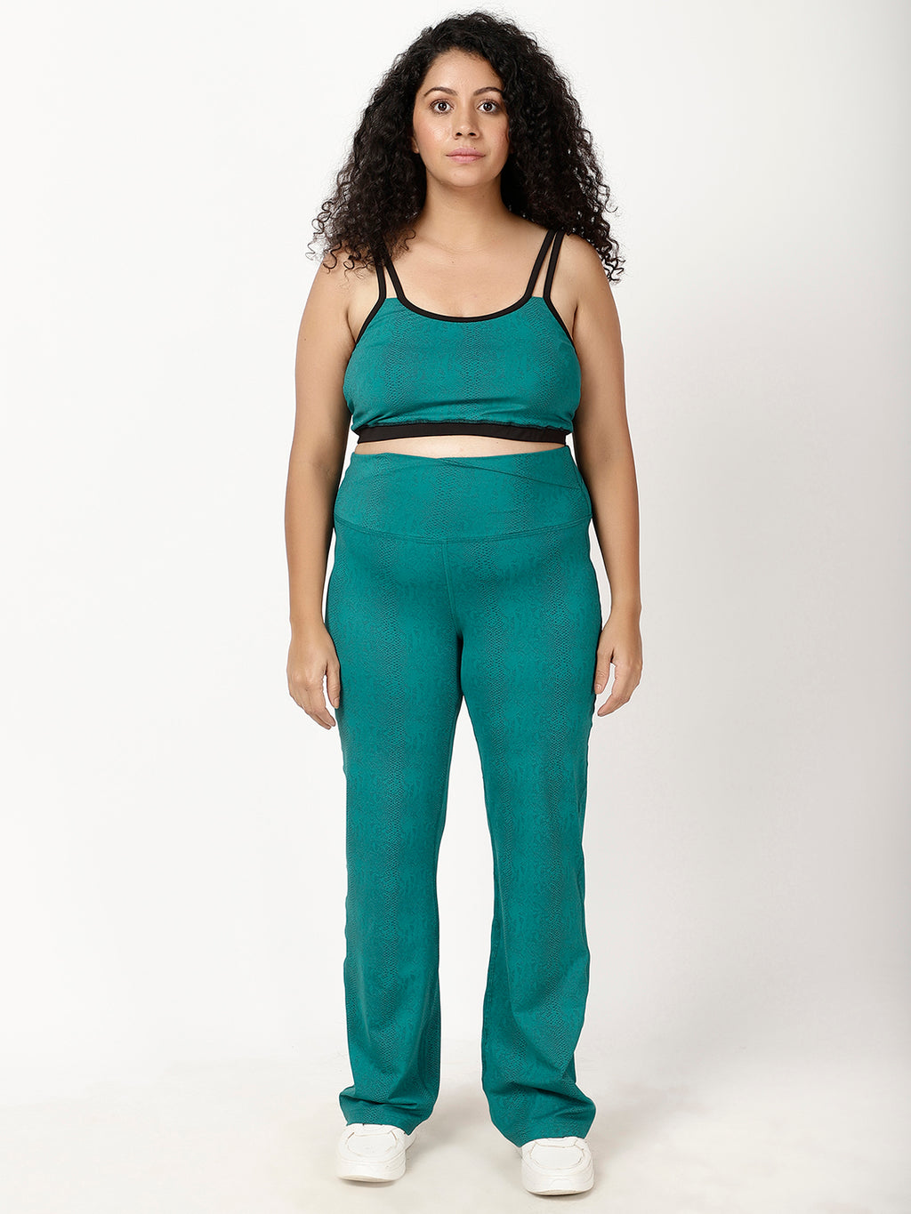 Green Print Flow Straight Pants