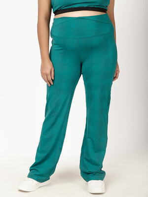 Green Print Flow Straight Pants