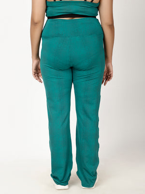 Green Print Flow Straight Pants