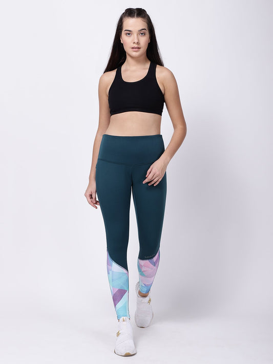 Bottle Green Turquoise Print Style Diva Leggings