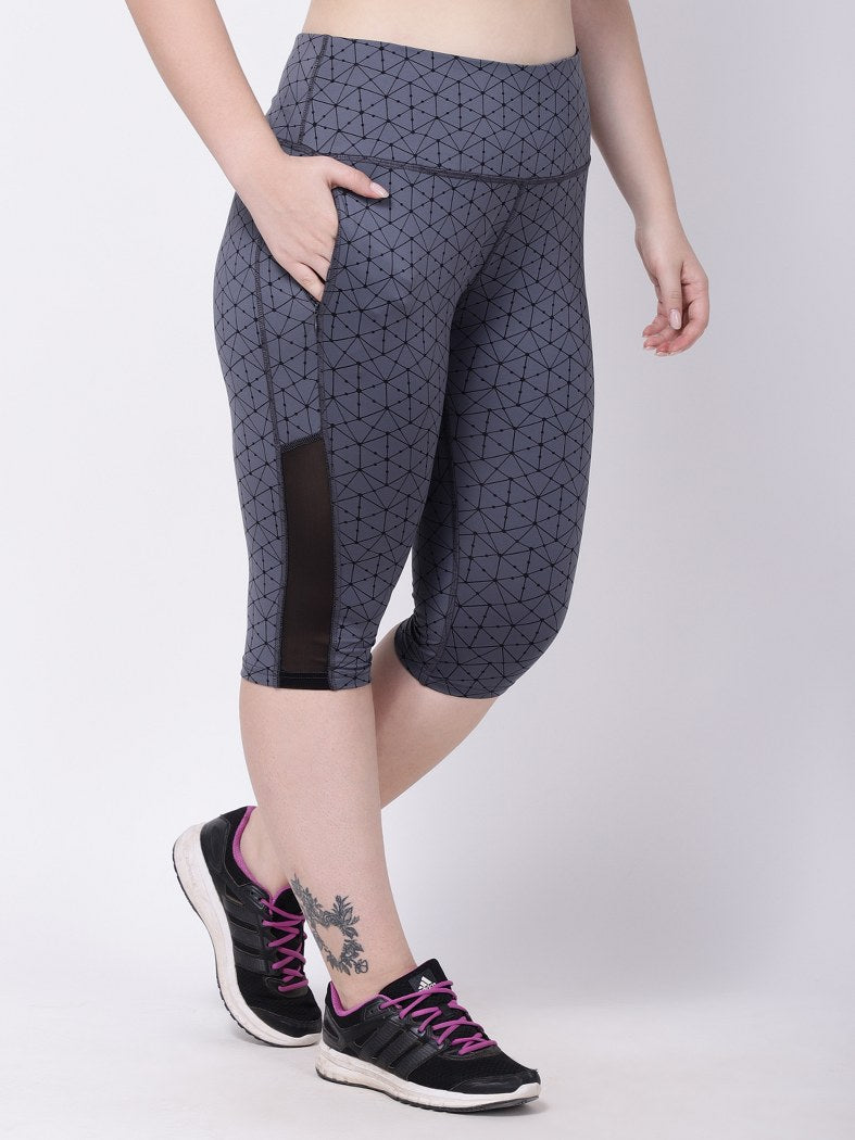 Grey Molecular Print Black Mesh Light Breeze Capri