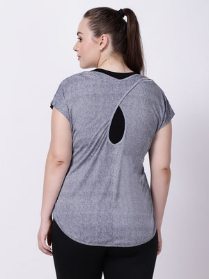 Navy Chequered Sexy Back Tee