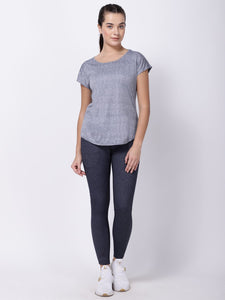 Navy Chequered Sexy Back Tee