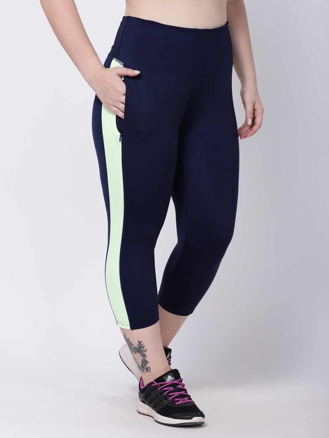 Navy Lime-Green Summer Breeze Capri